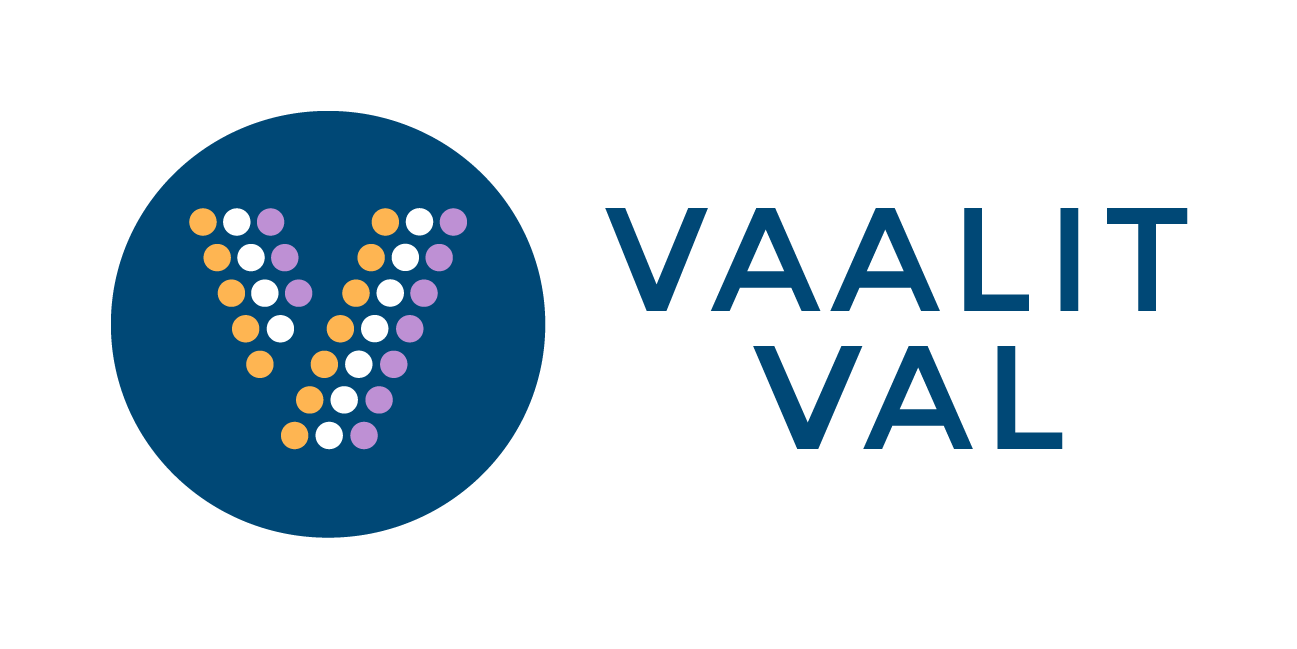 Kuvassa on vaalien logo ja vaalit teksti suomeksi ja ruotsiksi